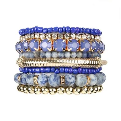 Blue Stackable Beads Bracelet Set