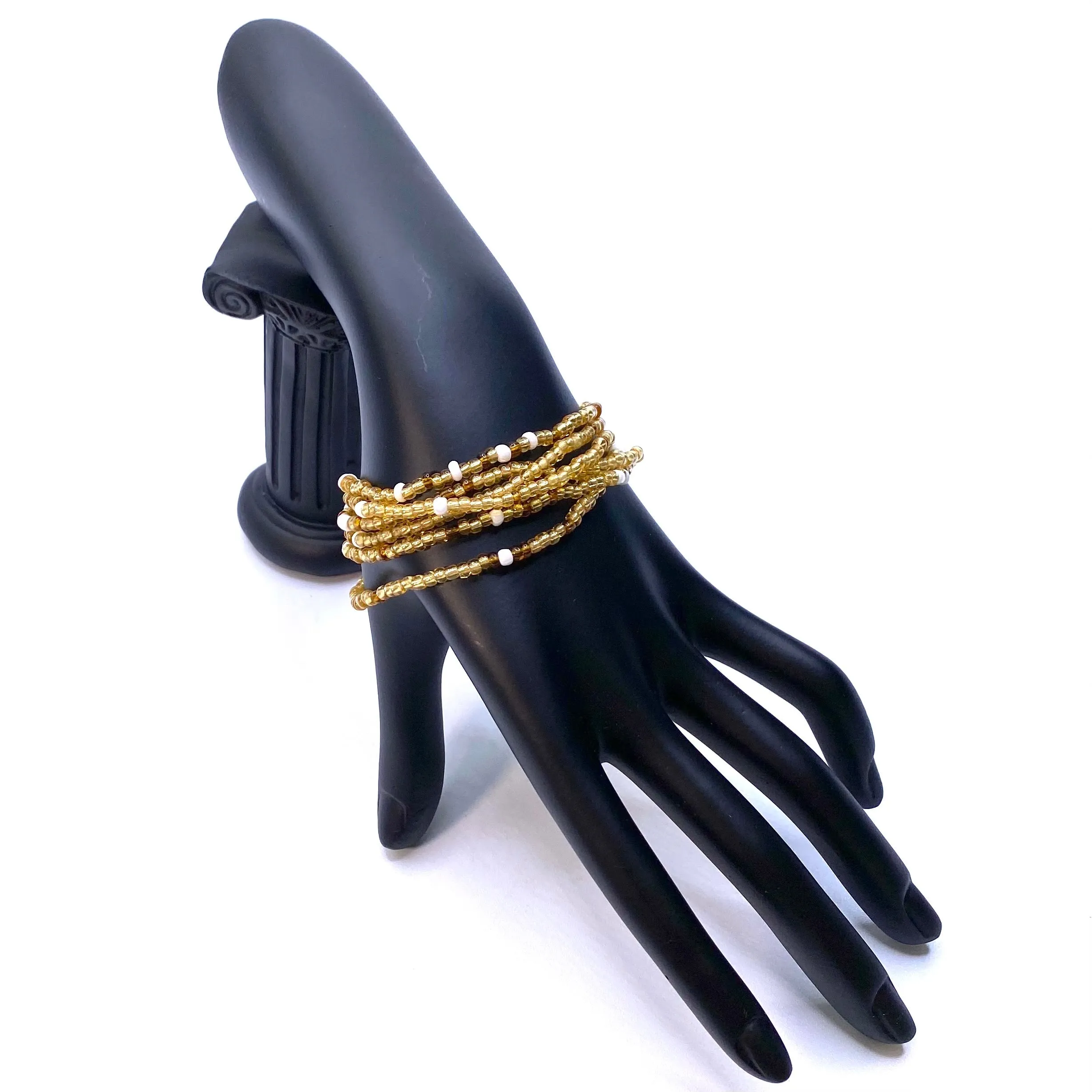 Bracelet Stretch Bohemian Stackable Bead 6 piece Gold Brown