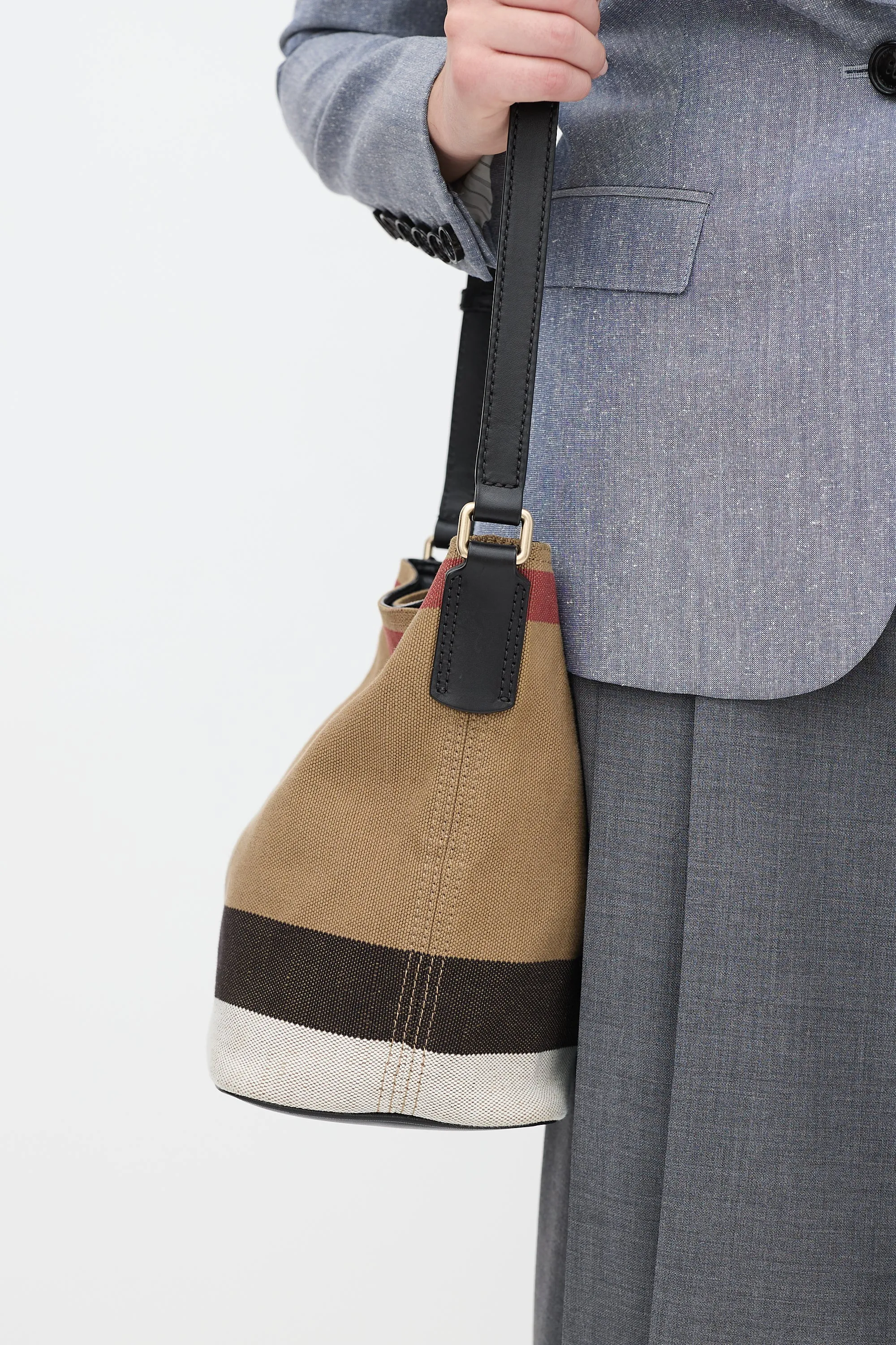 Brown & Multi Canvas Nova Check Mini Ashby Bucket Bag