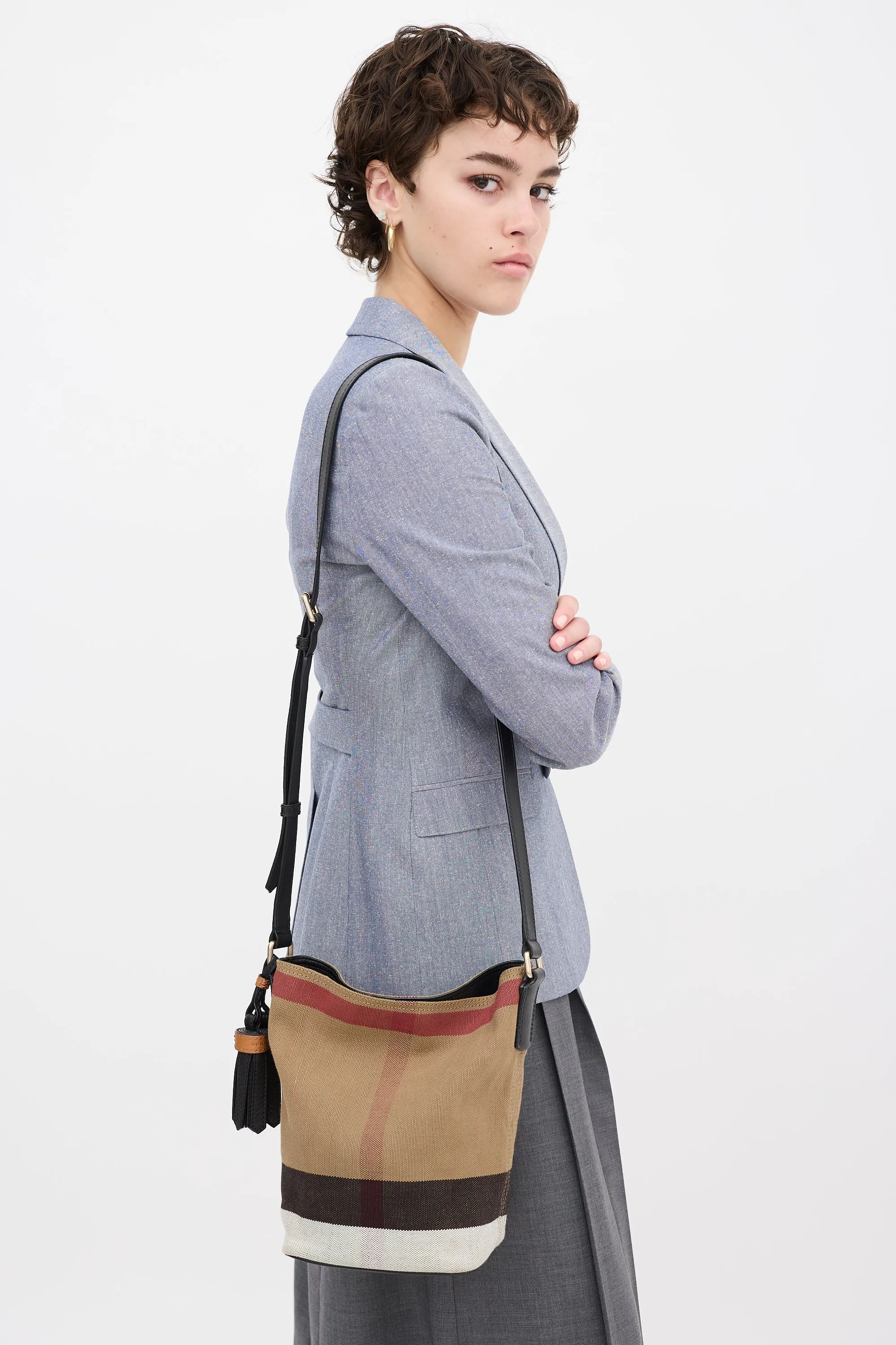 Brown & Multi Canvas Nova Check Mini Ashby Bucket Bag