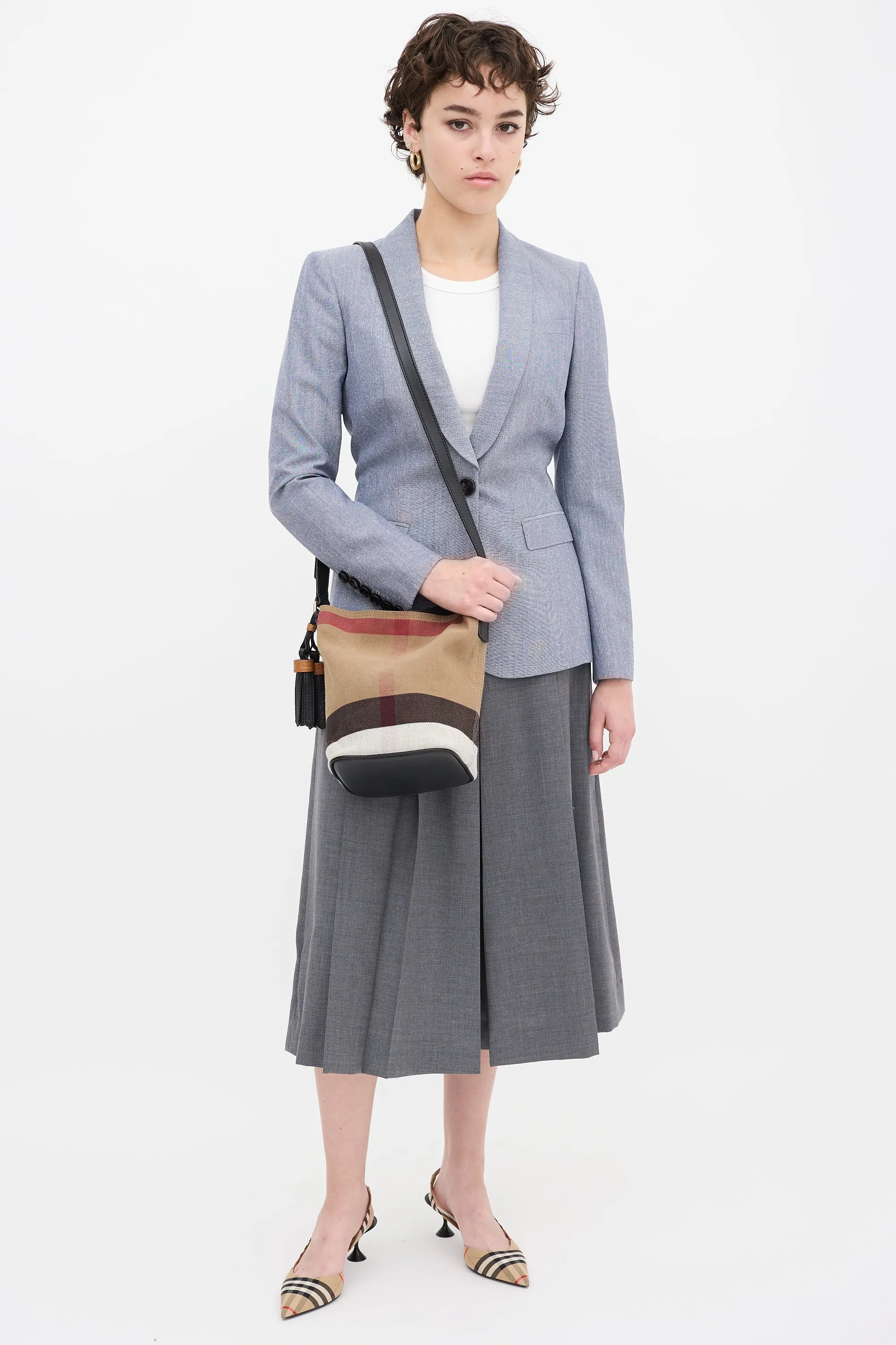 Brown & Multi Canvas Nova Check Mini Ashby Bucket Bag