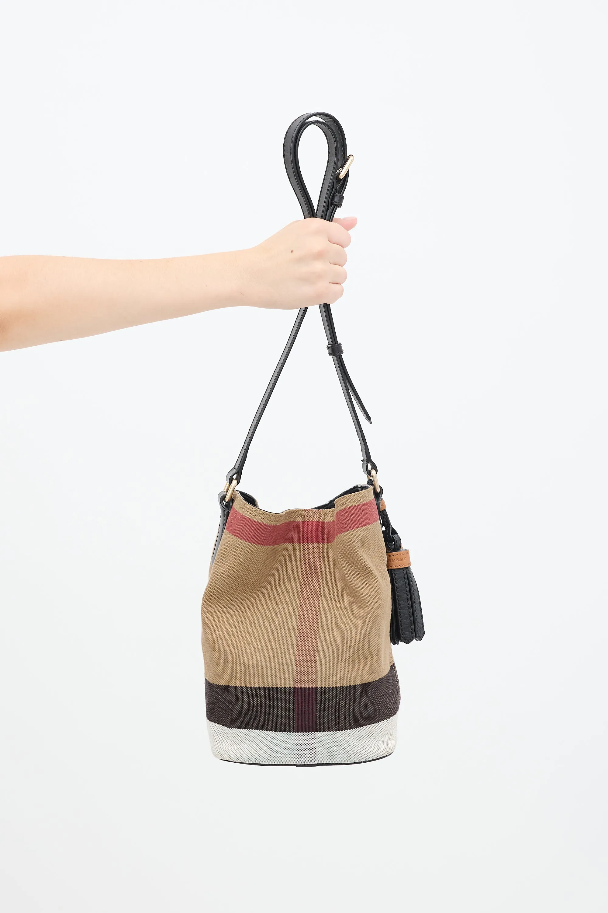 Brown & Multi Canvas Nova Check Mini Ashby Bucket Bag