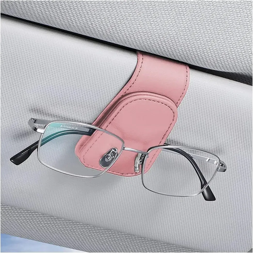 Color Name: GRAY - Sunglasses Holders for Car Sun Visor, Leather