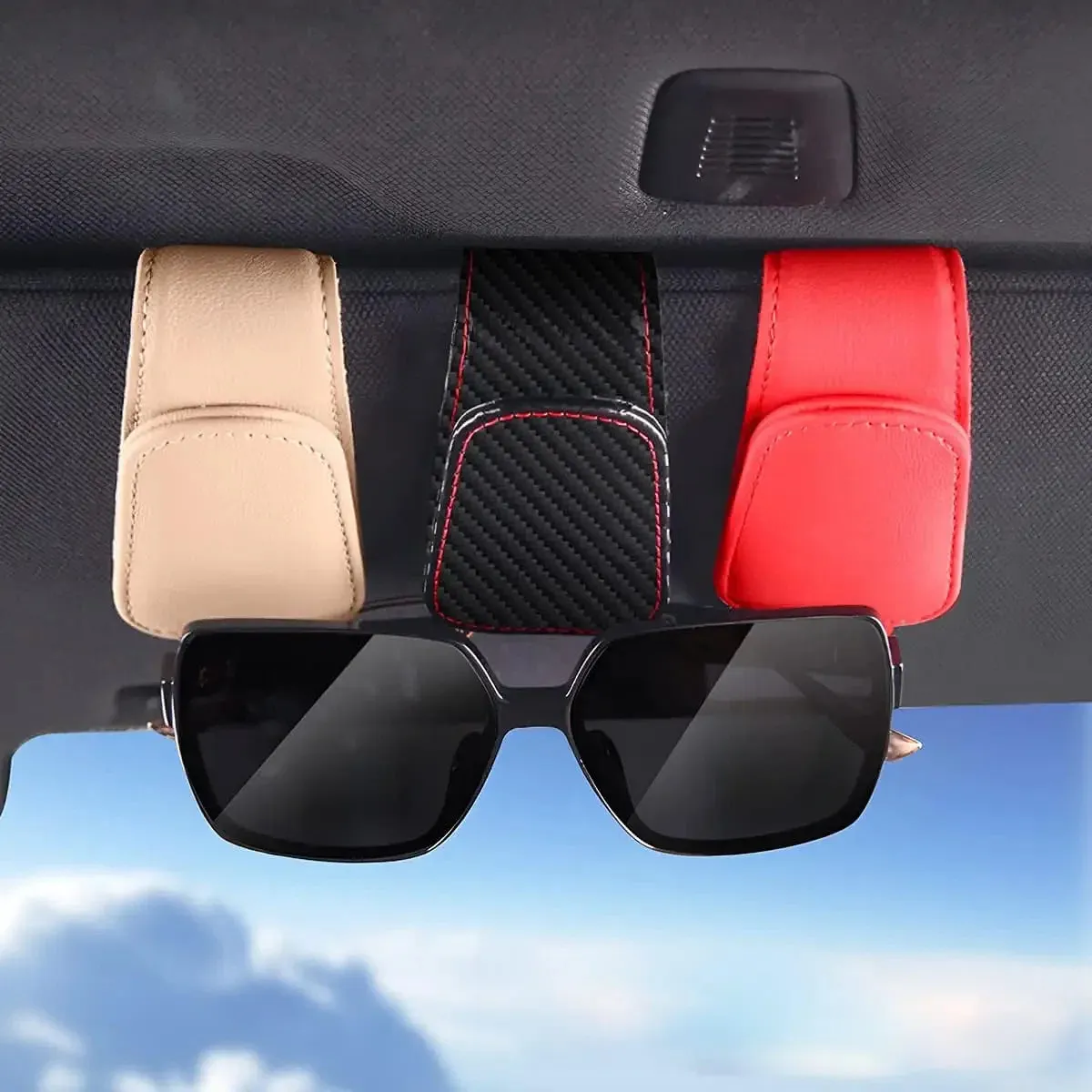 Color Name: GRAY - Sunglasses Holders for Car Sun Visor, Leather