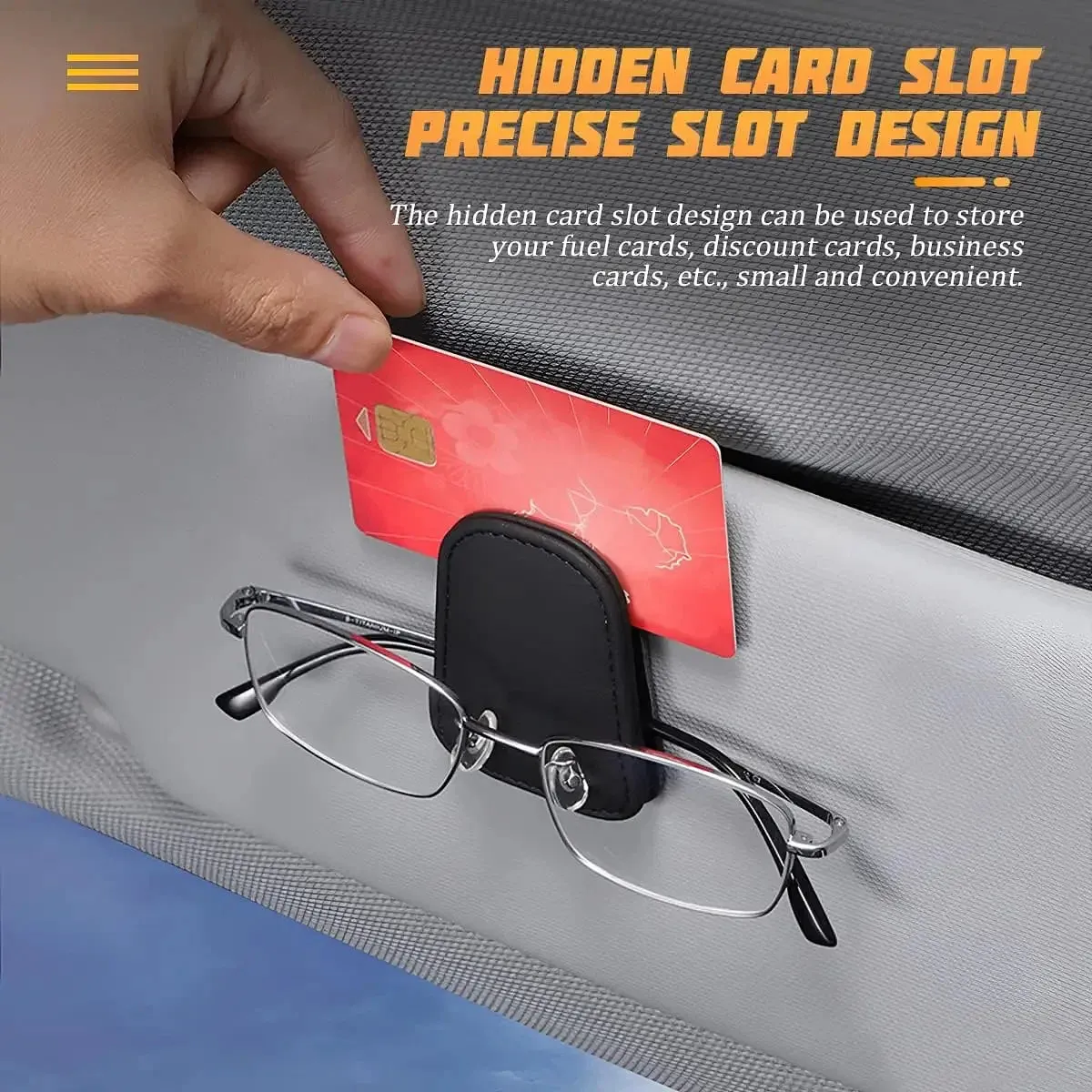 Color Name: GRAY - Sunglasses Holders for Car Sun Visor, Leather