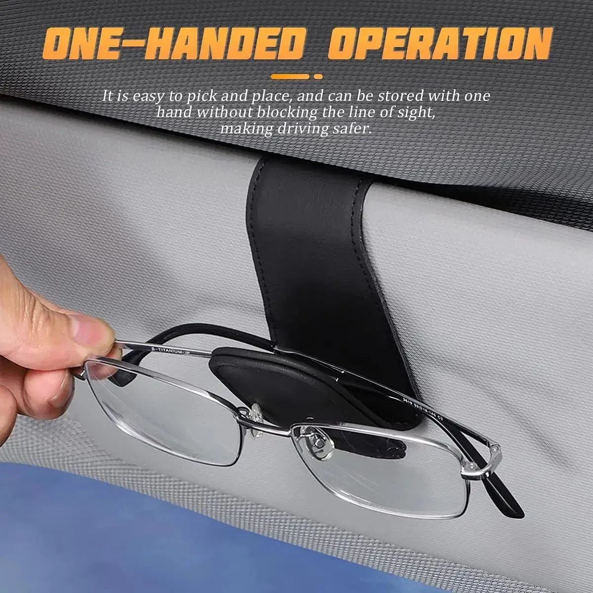 Color Name: GRAY - Sunglasses Holders for Car Sun Visor, Leather