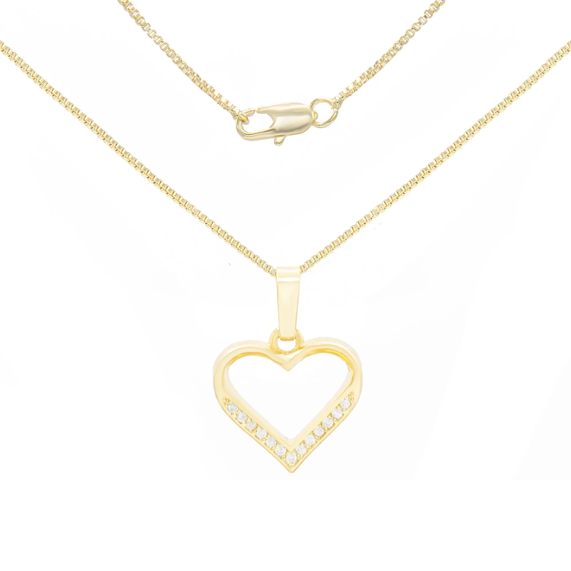 Cubic Zirconia 14K Gold Filled Delicate Heart Pendant Necklace Set