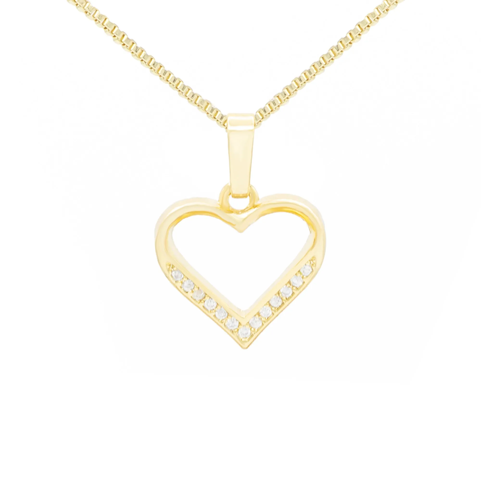 Cubic Zirconia 14K Gold Filled Delicate Heart Pendant Necklace Set