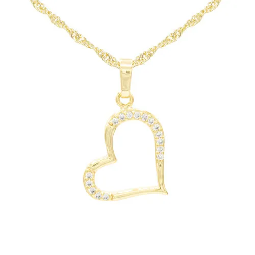 Cubic Zirconia 14K Gold Filled Heart Subtle Pendant Necklace Set