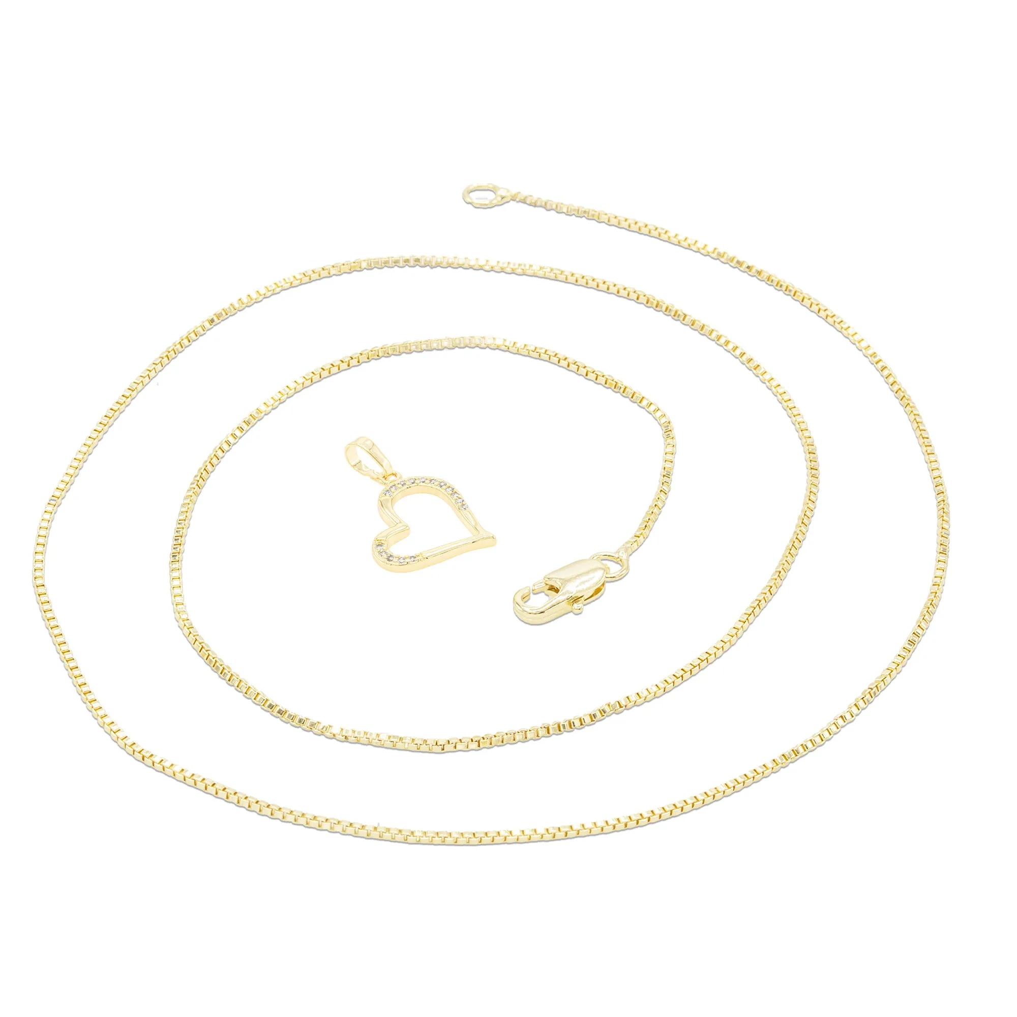 Cubic Zirconia 14K Gold Filled Heart Subtle Pendant Necklace Set