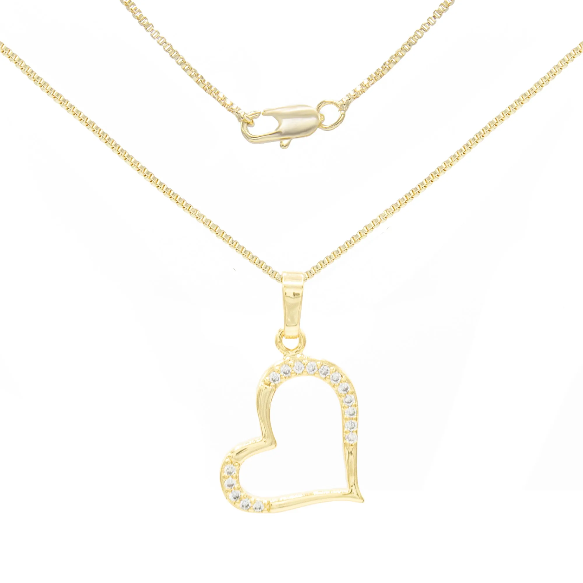 Cubic Zirconia 14K Gold Filled Heart Subtle Pendant Necklace Set