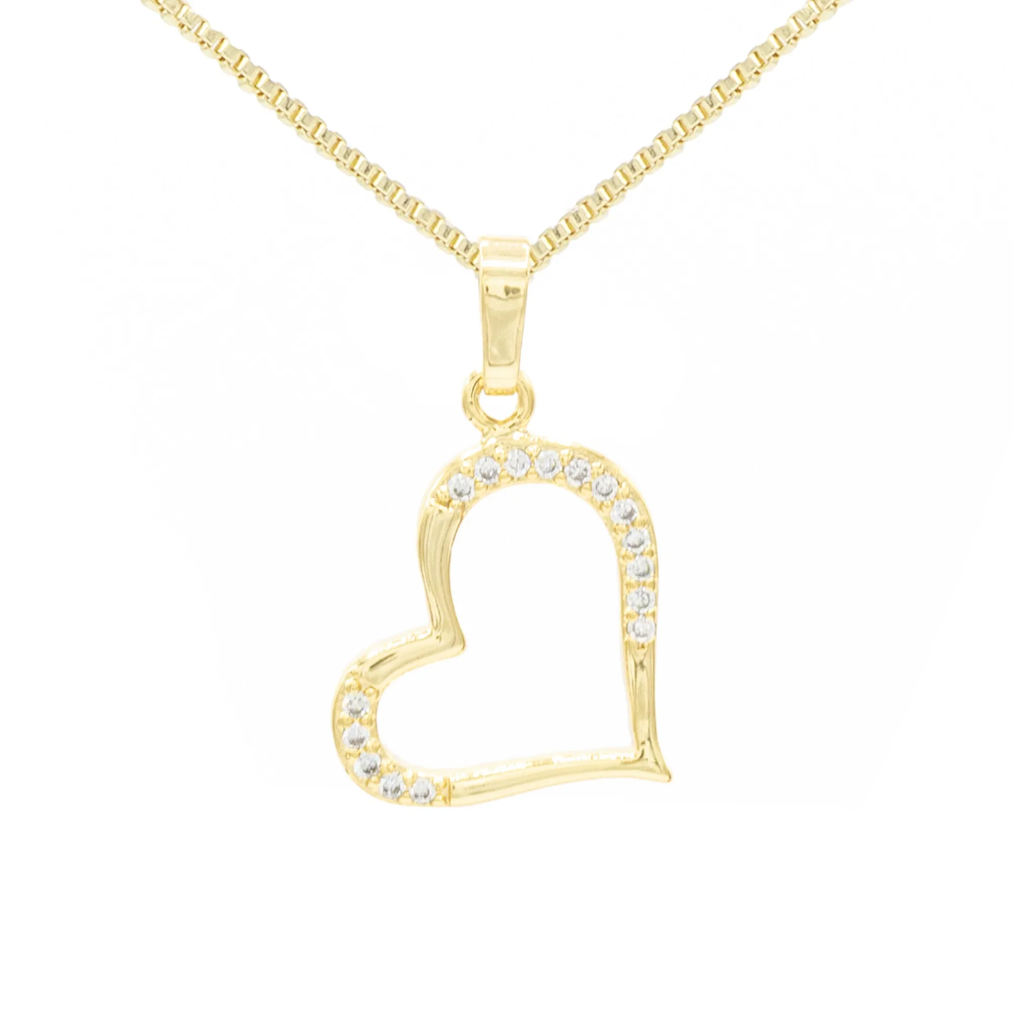 Cubic Zirconia 14K Gold Filled Heart Subtle Pendant Necklace Set