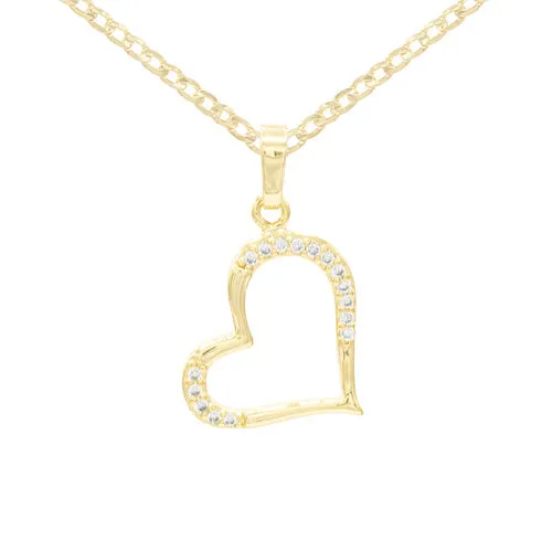 Cubic Zirconia 14K Gold Filled Heart Subtle Pendant Necklace Set