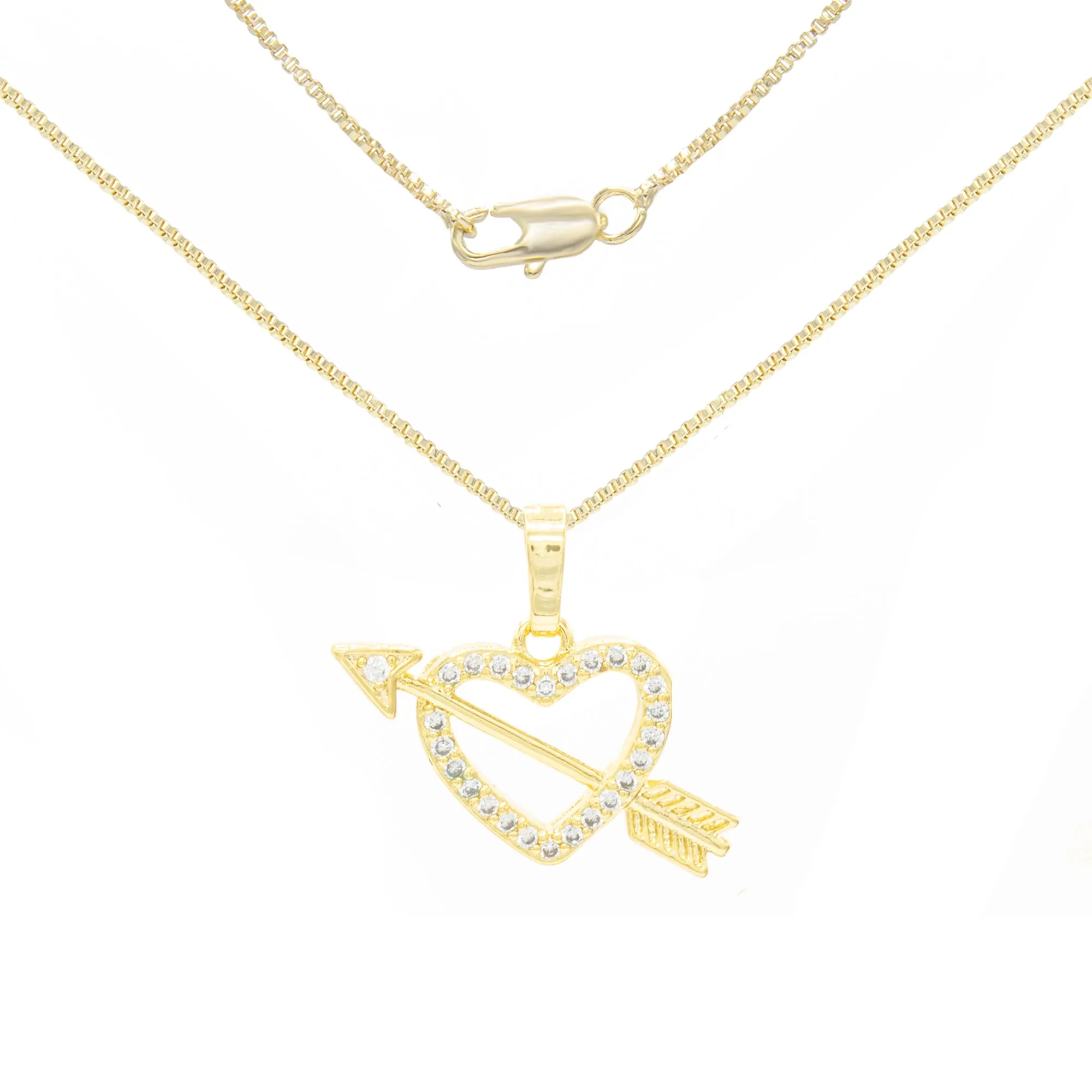 Cubic Zirconia 14K Gold Filled Heart With Arrow Pendant Necklace Set