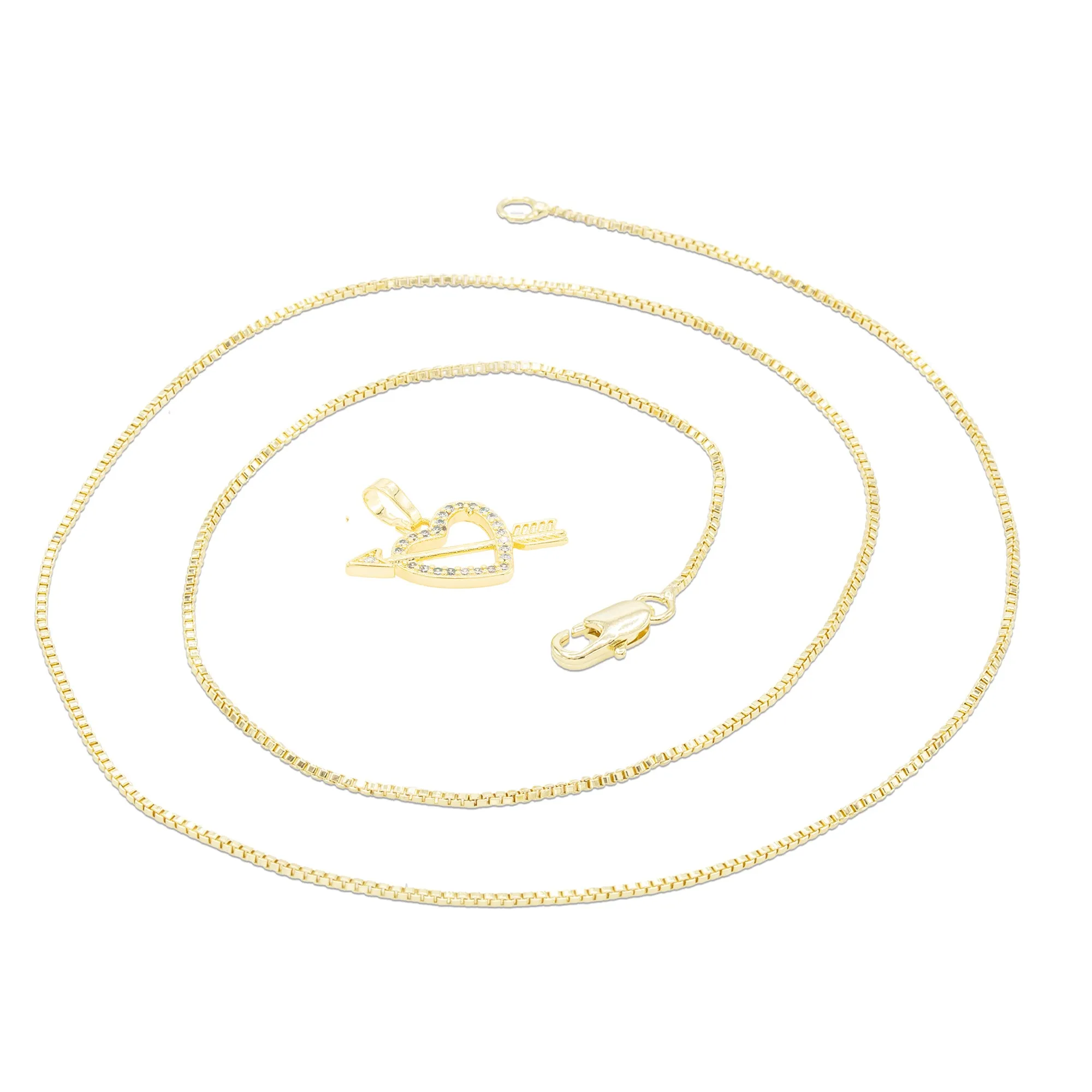 Cubic Zirconia 14K Gold Filled Heart With Arrow Pendant Necklace Set