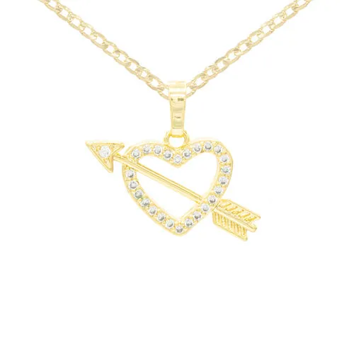 Cubic Zirconia 14K Gold Filled Heart With Arrow Pendant Necklace Set
