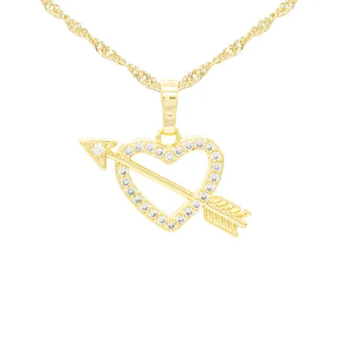 Cubic Zirconia 14K Gold Filled Heart With Arrow Pendant Necklace Set