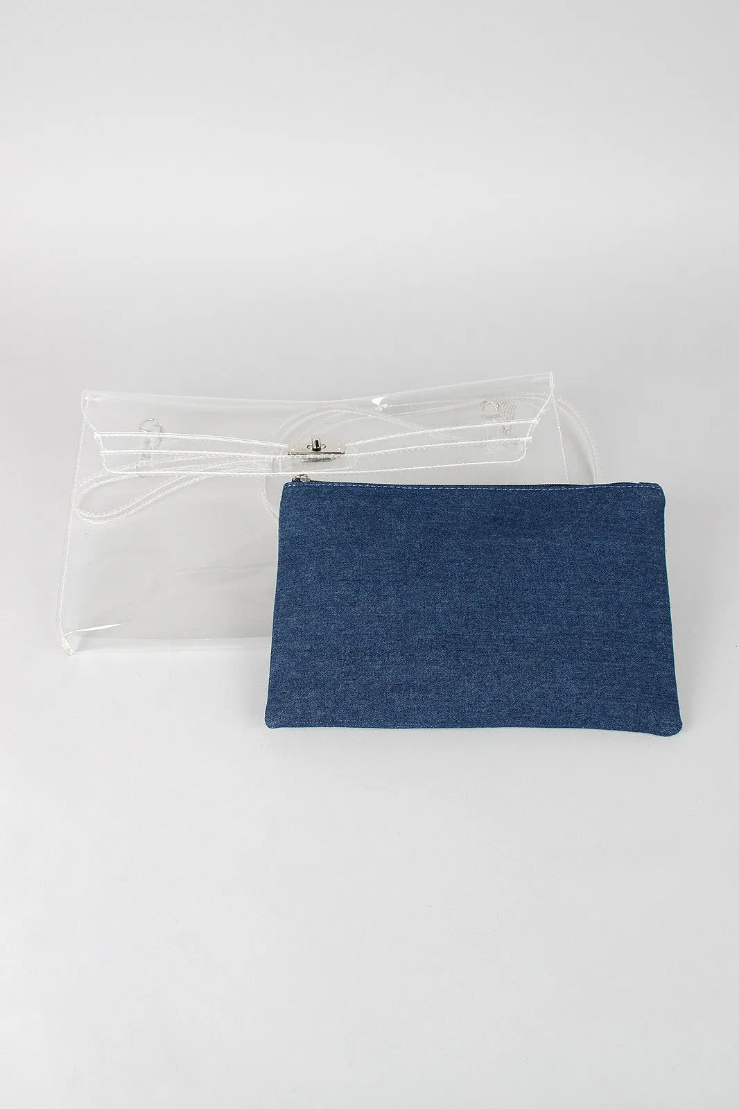 Denim Clear Envelope Clutch
