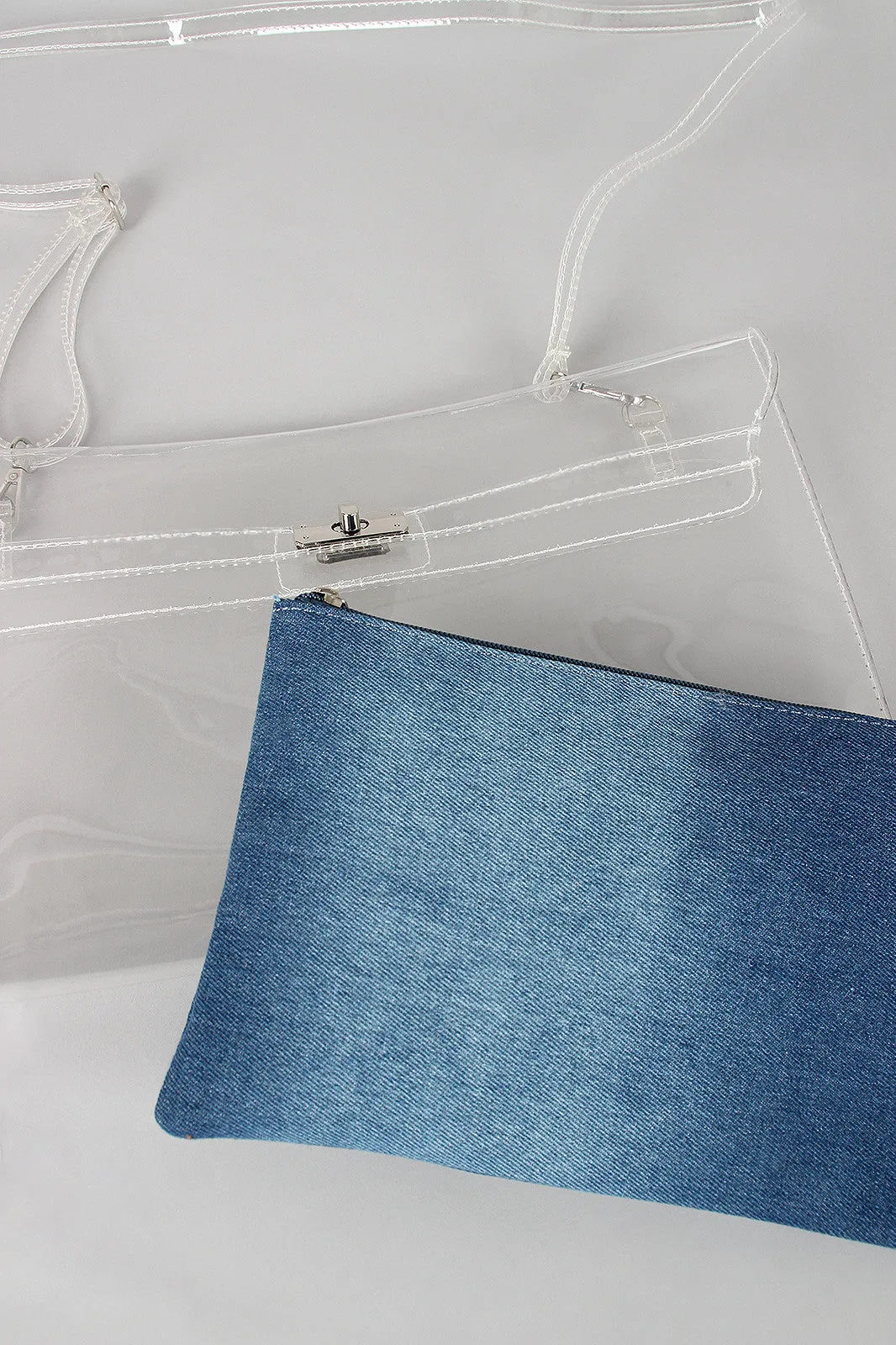Denim Clear Envelope Clutch