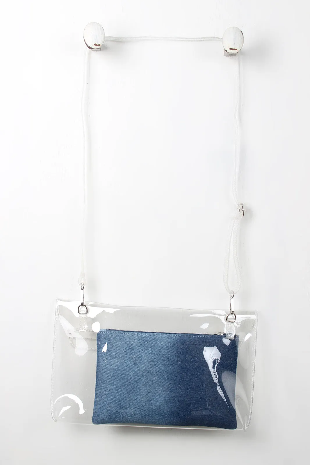 Denim Clear Envelope Clutch