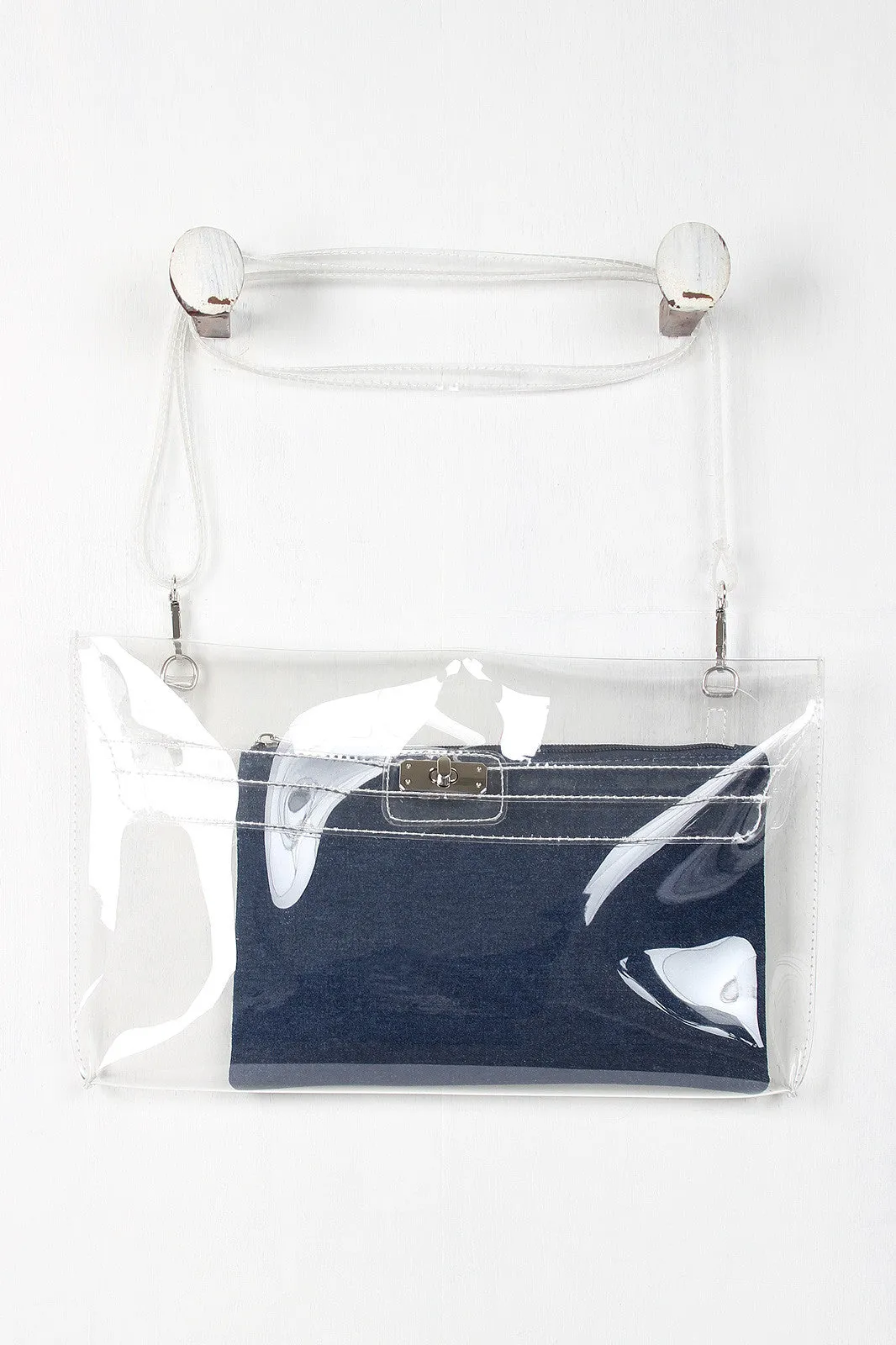 Denim Clear Envelope Clutch