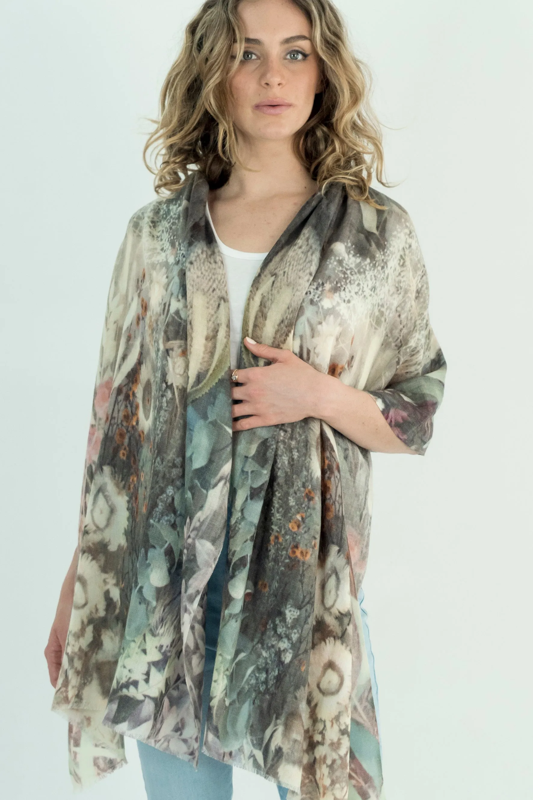 DRIED FLOWERS WOOL & SILK SCARF