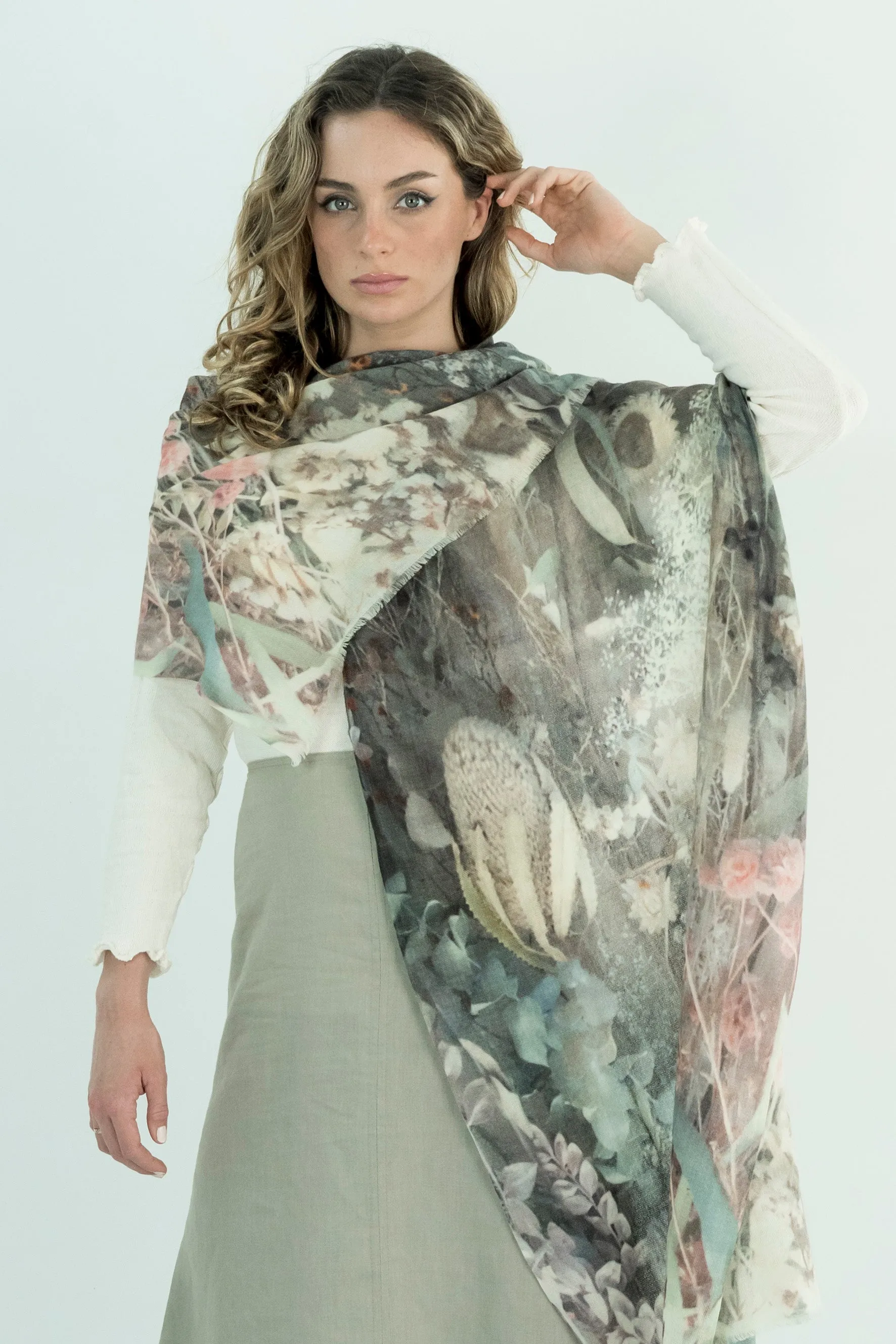 DRIED FLOWERS WOOL & SILK SCARF