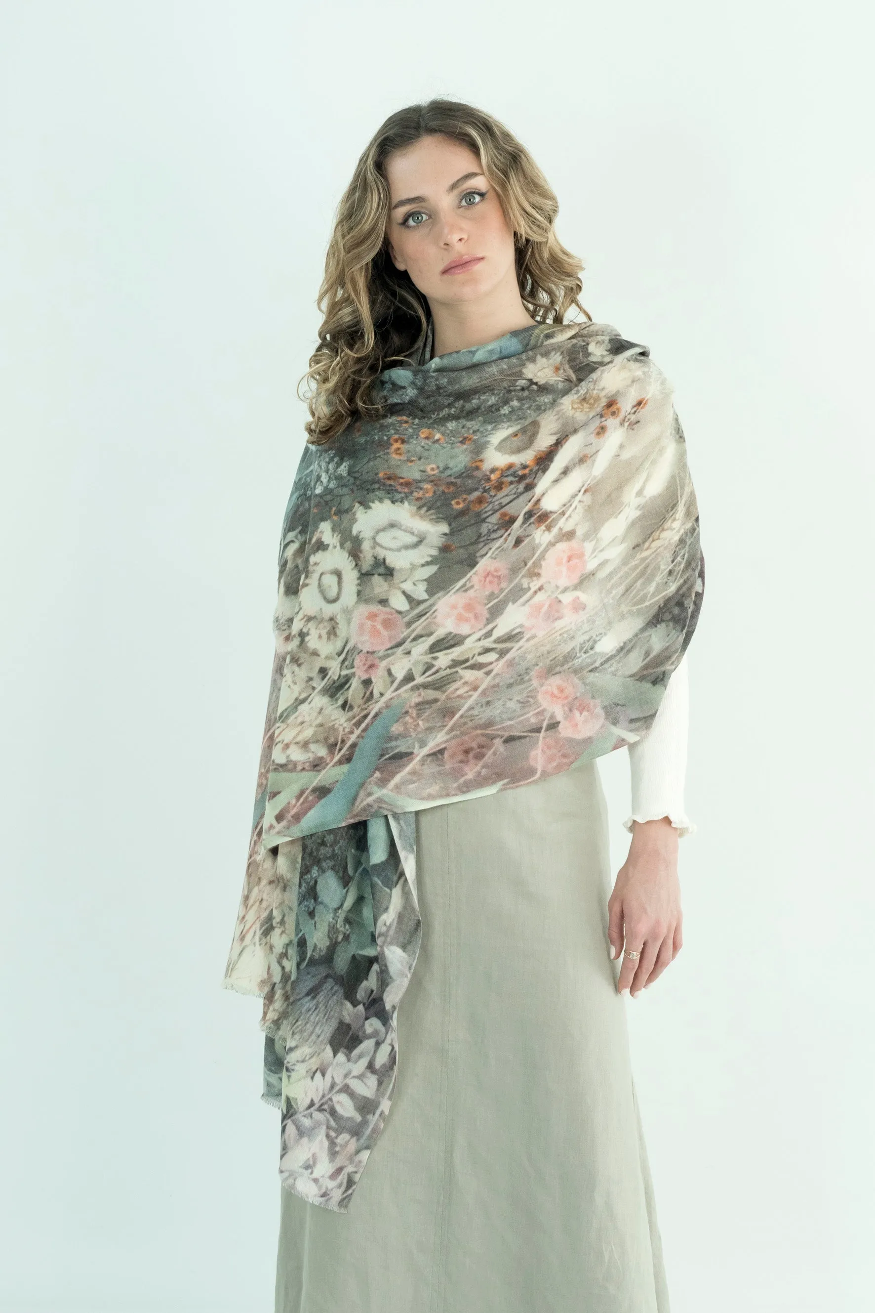 DRIED FLOWERS WOOL & SILK SCARF
