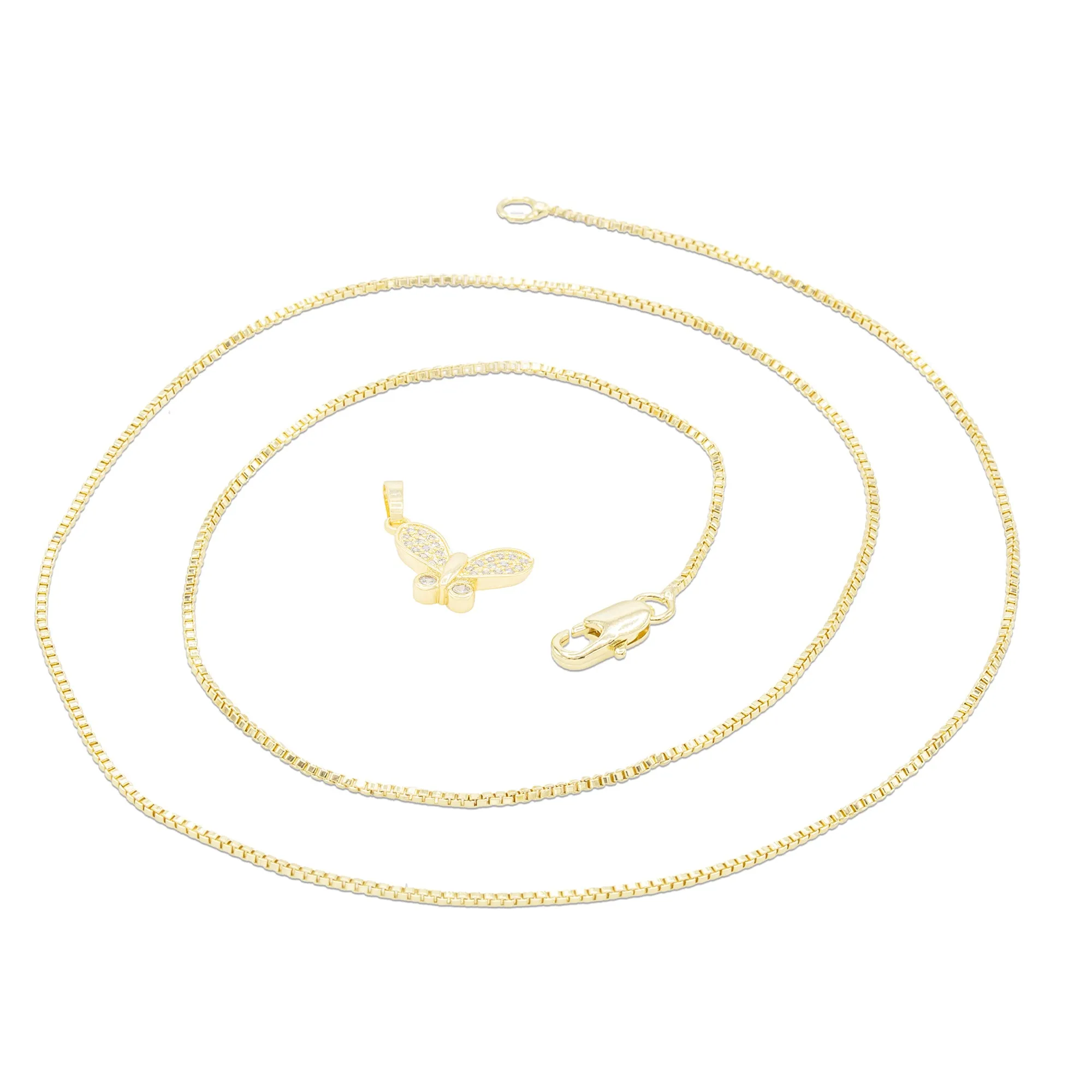 Flying Butterfly 1 Cubic Zirconia Pendant With 14K Gold Filled Necklace Set