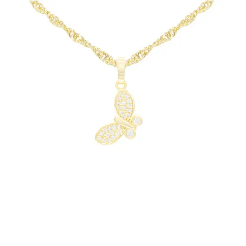 Flying Butterfly 1 Cubic Zirconia Pendant With 14K Gold Filled Necklace Set