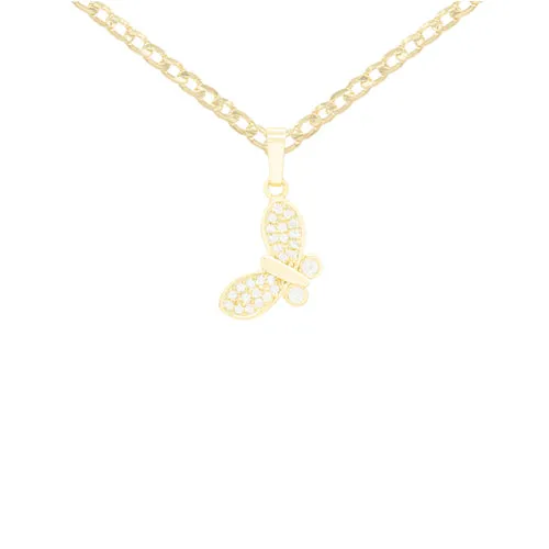 Flying Butterfly 1 Cubic Zirconia Pendant With 14K Gold Filled Necklace Set