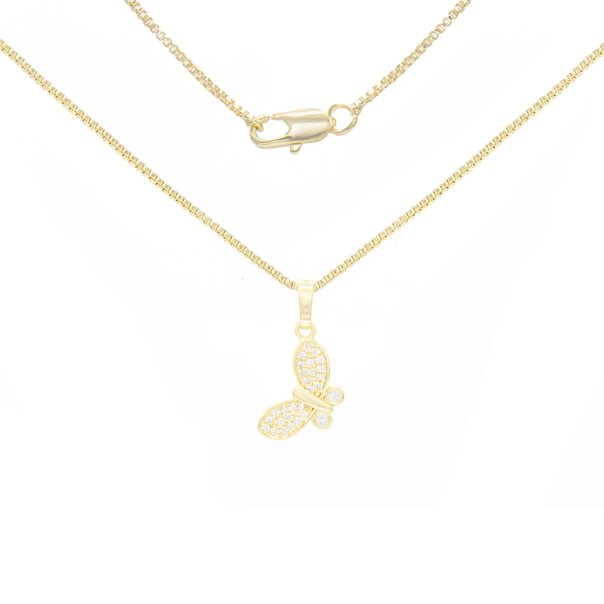 Flying Butterfly 1 Cubic Zirconia Pendant With 14K Gold Filled Necklace Set