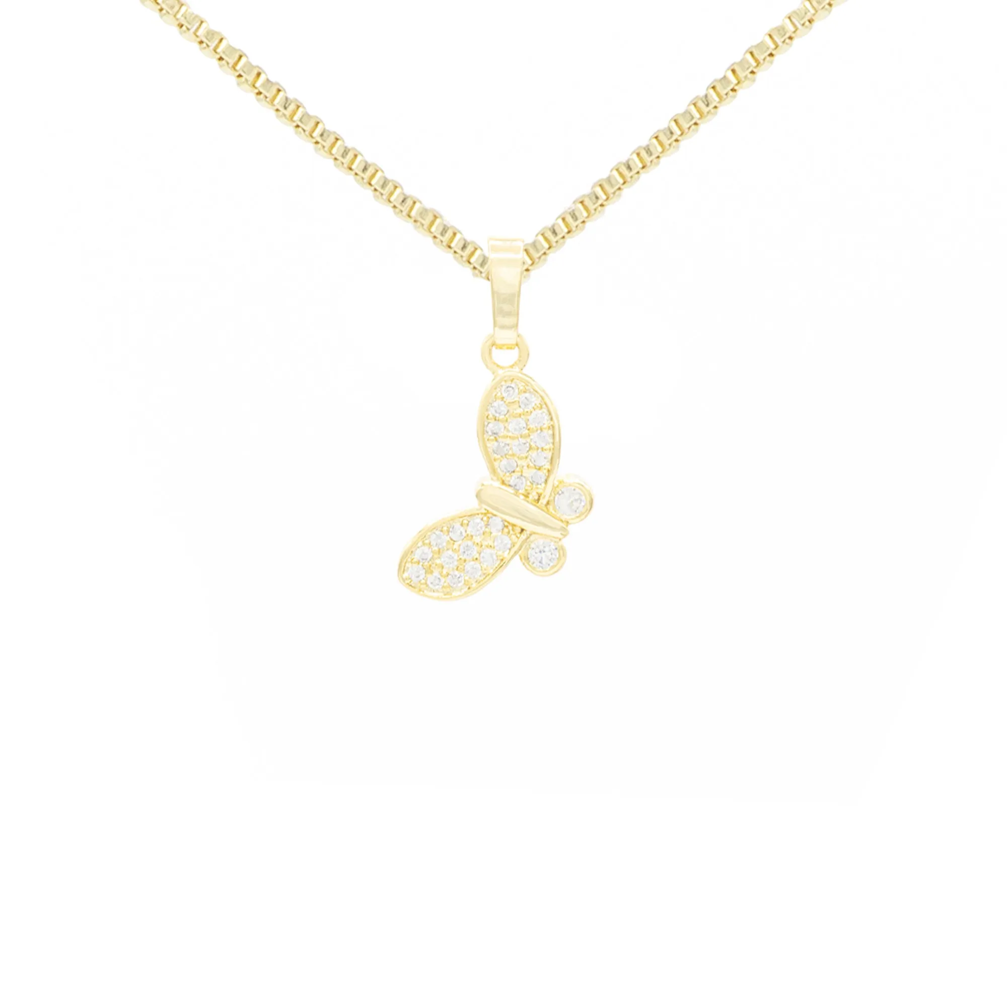 Flying Butterfly 1 Cubic Zirconia Pendant With 14K Gold Filled Necklace Set