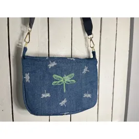 Lidia’s Bags Women's Blue Denim Crossbody Bag Dragonfly Embroidery (C825-26)