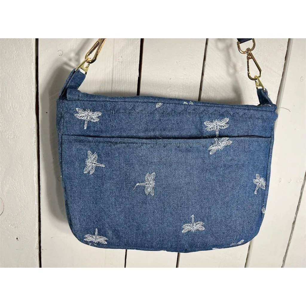Lidia’s Bags Women's Blue Denim Crossbody Bag Dragonfly Embroidery (C825-26)