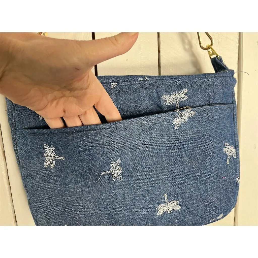 Lidia’s Bags Women's Blue Denim Crossbody Bag Dragonfly Embroidery (C825-26)