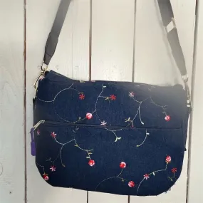 Lidia’s Bags Women's Blue Denim Embroidered Crossbody Bag Medium