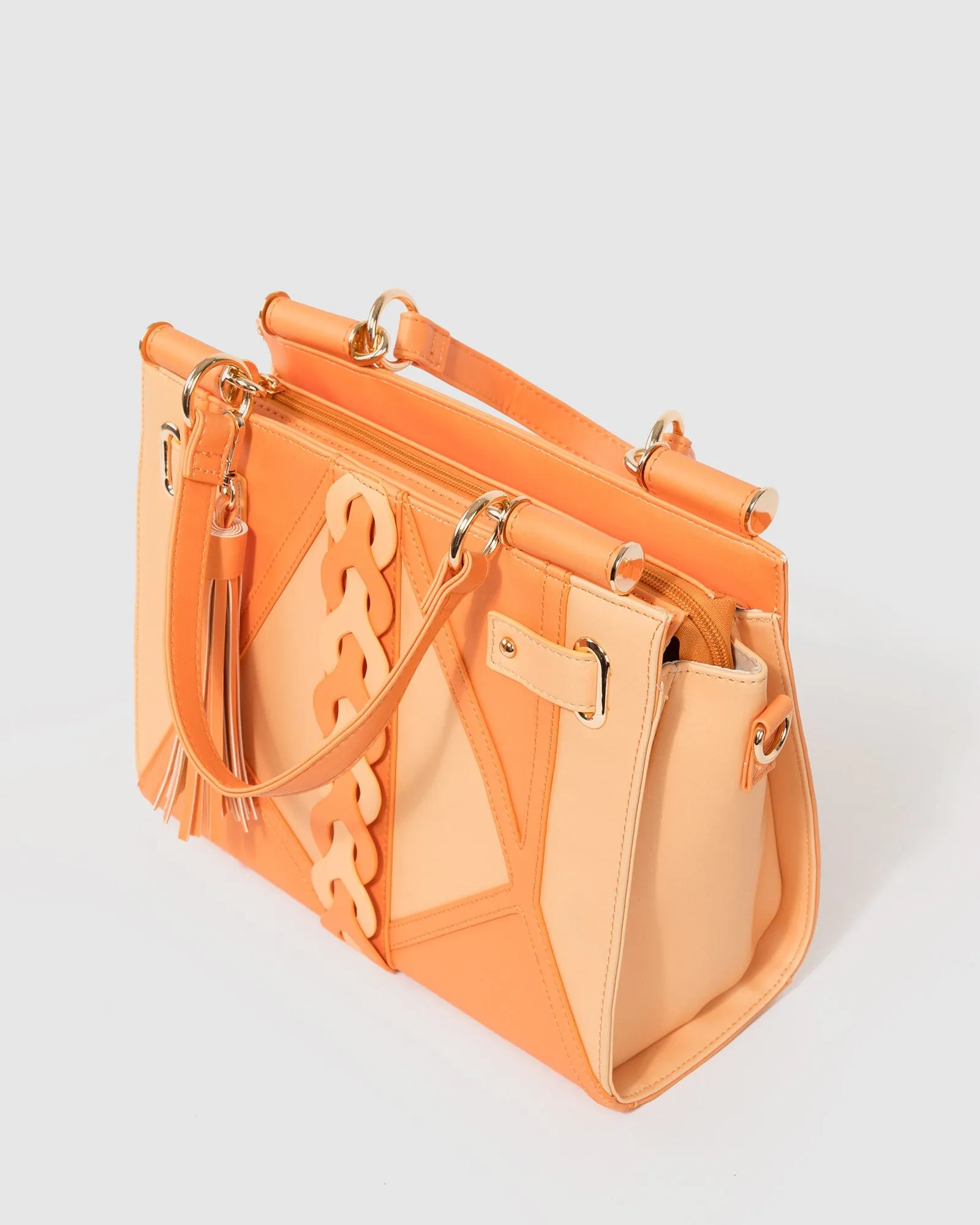 Orange Stephanie Braided Panel Tote Bag