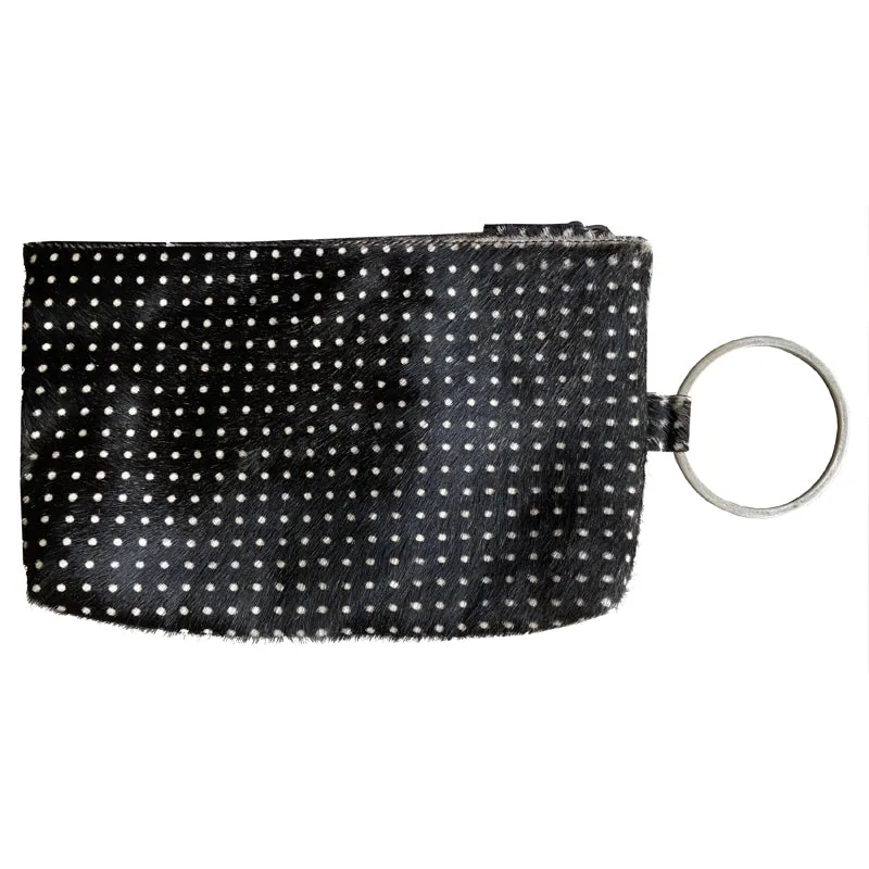 Ring Clutch - Black & White Polka Dot Fur