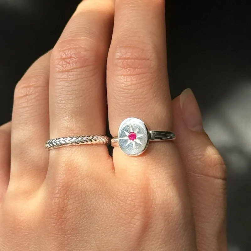 Supernova Ring, Ruby, Silver