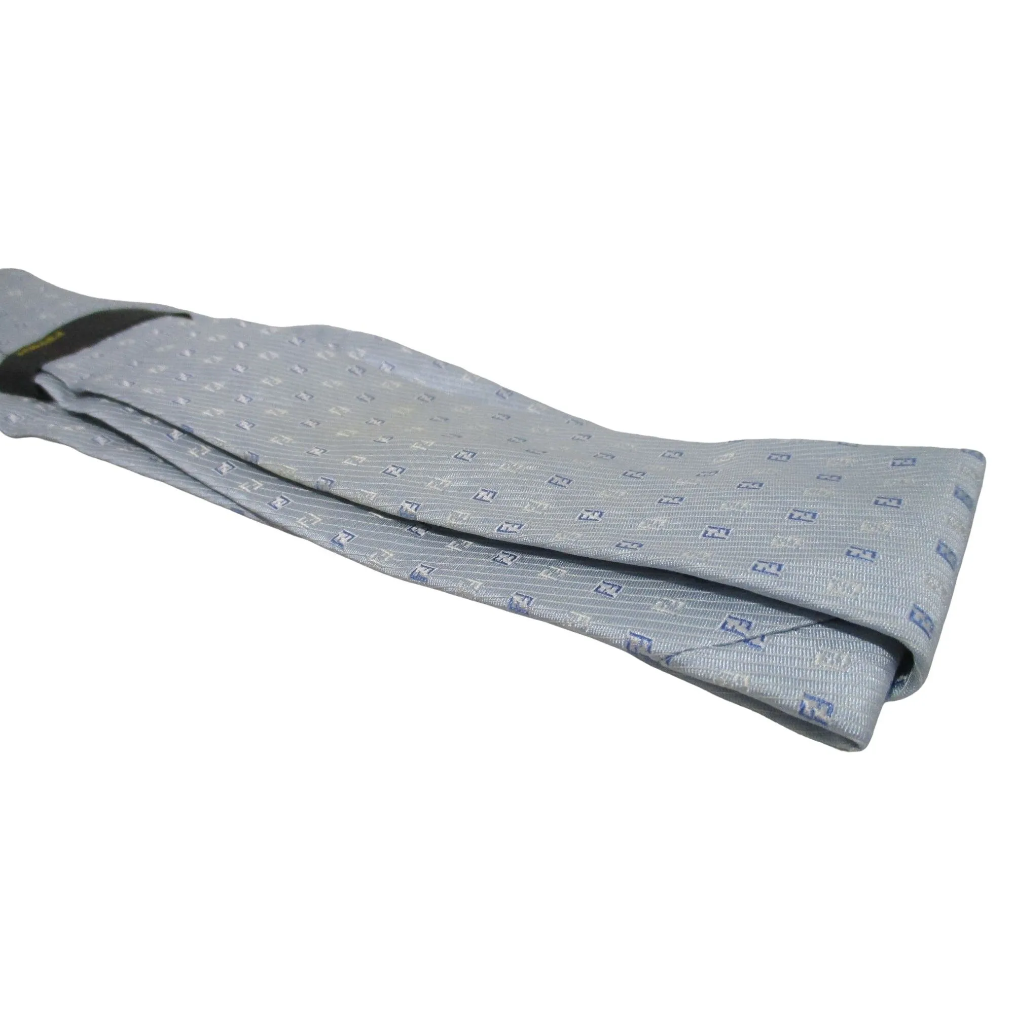 Vintage Fendi tie/scarf made of 100% light blue silk with a logo print in shades of blue