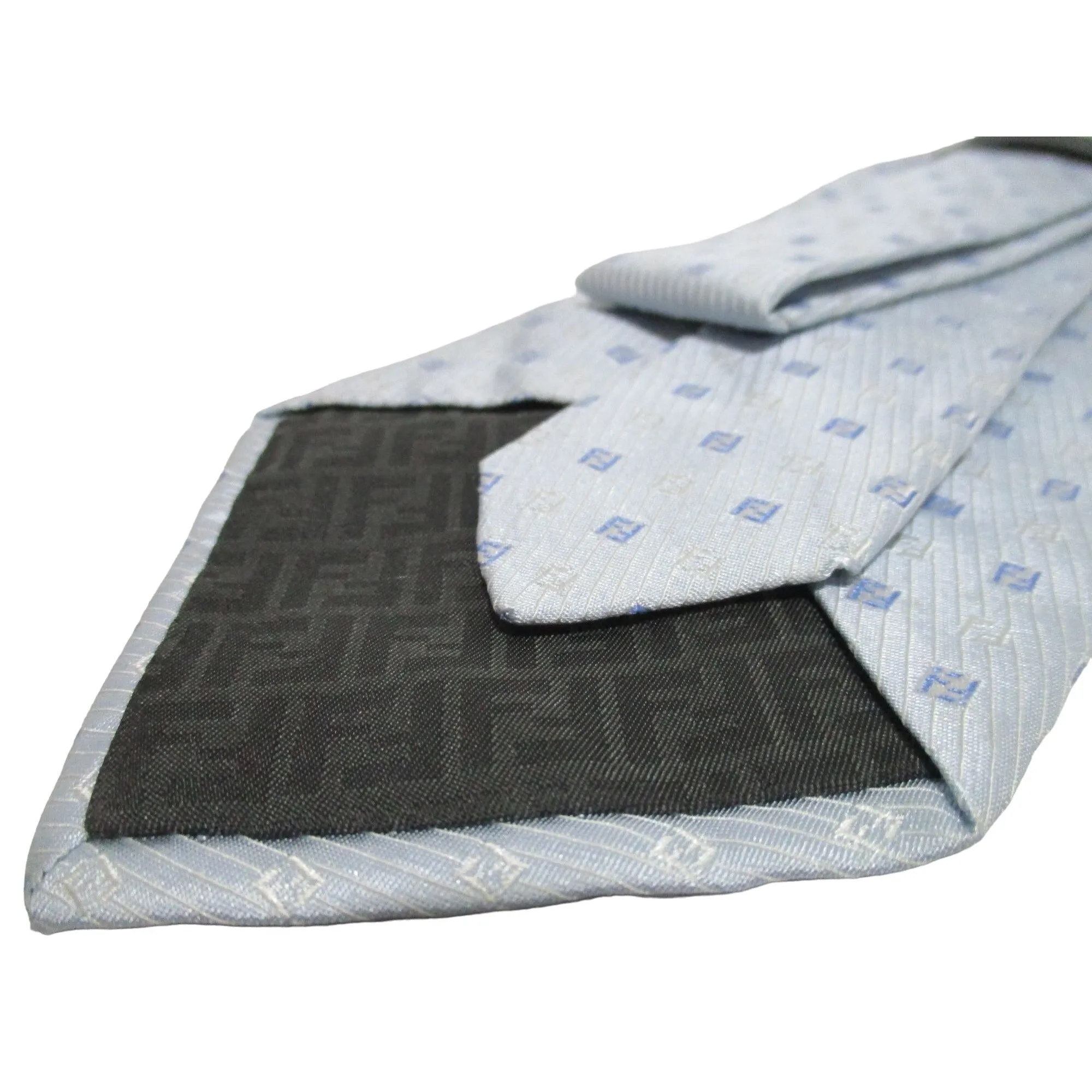 Vintage Fendi tie/scarf made of 100% light blue silk with a logo print in shades of blue