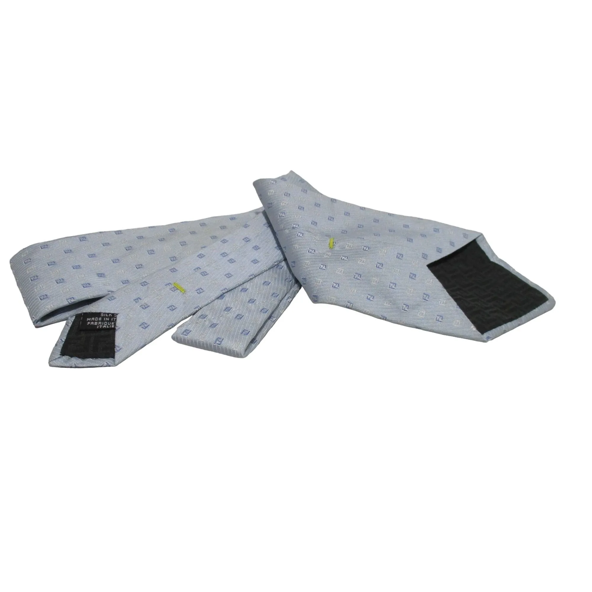 Vintage Fendi tie/scarf made of 100% light blue silk with a logo print in shades of blue