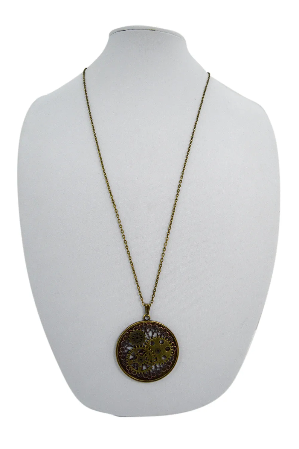 Western Vintage Steampunk Gears with Filigree Round Pendant Necklace