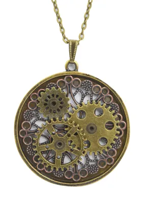 Western Vintage Steampunk Gears with Filigree Round Pendant Necklace