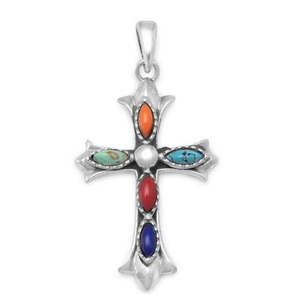 Women's Marquise Multi-Color Stone Cross Pendant