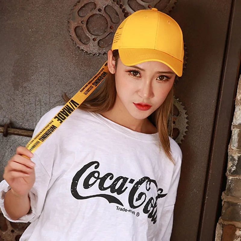 Yellow long strap letter curved baseball hat men and women personality trend wild bend skull cap